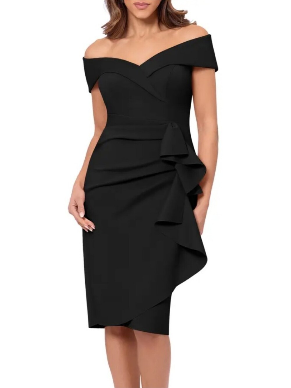 Xscape NWT Black Ruched Draped Cocktail Midi Dress Plus Size 18W $239 Party